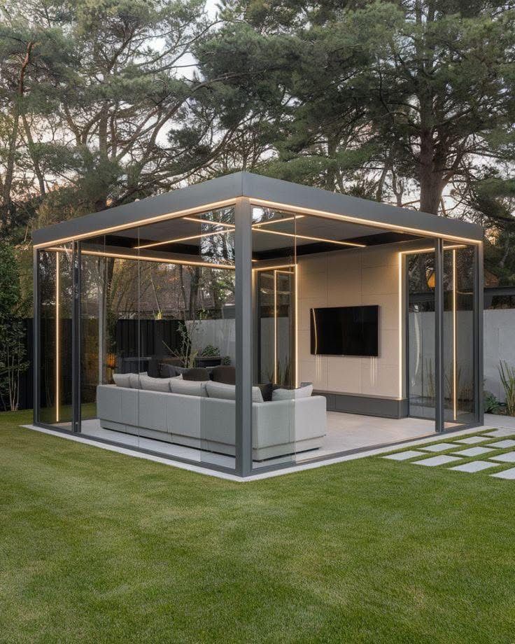 Glass enclosed modern pergola
