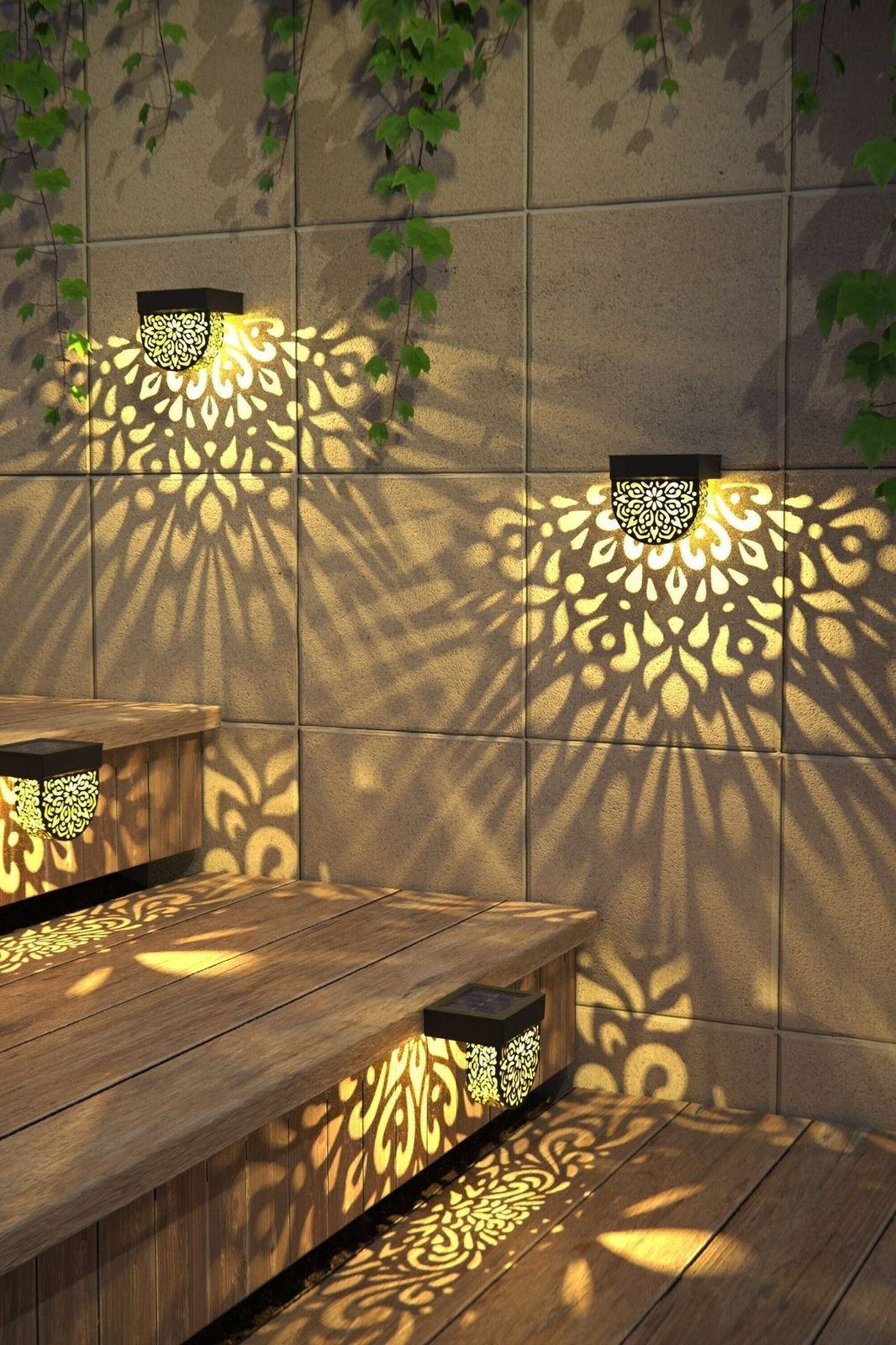 Laser-cut step lights garden