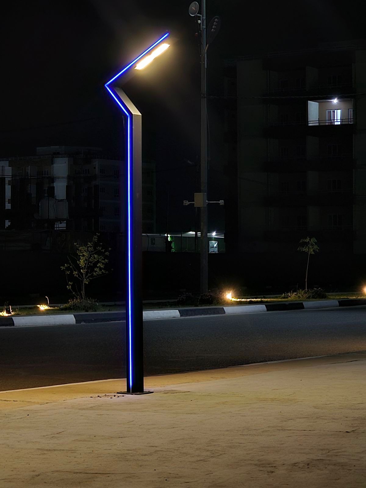 LED street light pole at night