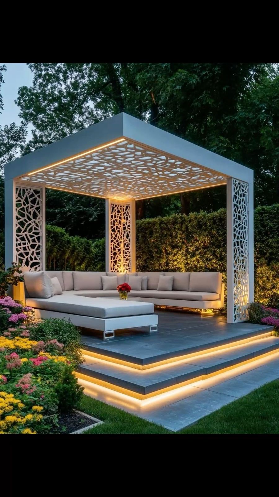 White pergola laser-cut garden